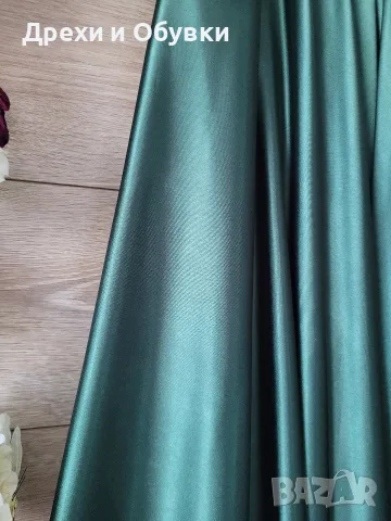 Нова официална дълга сатенена рокля с цепка зелен и кафяв цвят, снимка 8 - Рокли - 55440661