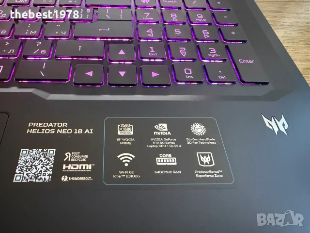 240Hz Acer Predator Ai 18`Core Ultra 9-275HX/Nvidia RTX 5070/32GB DDR5/1TB NVMe/Гаранция 14 Месеца, снимка 3 - Лаптопи за игри - 55631244