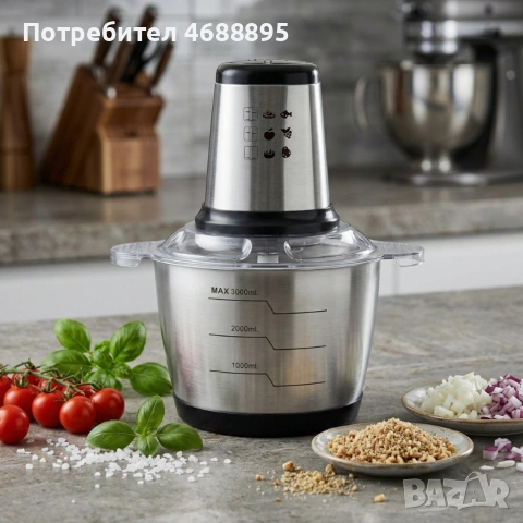 Кухненски робот Cheffinger 3L, 1000W – мощен с 2 скорости, мултифункционален чопър
