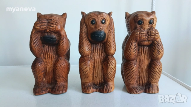 Трите мъдри маймуни изобразяват принципа „не виждам зло, не чувам зло, не говоря зло“. 