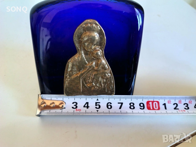 Иконка Дева Мария С Младенеца Върху Кобалтово Стъкло, снимка 7 - Икони - 54020047
