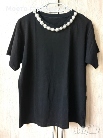 Нови дамски къси дънки Colins и черна тениска размер Л, снимка 4 - Дънки - 53625448