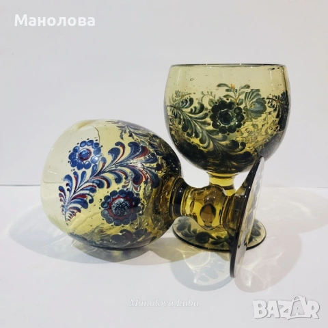 Великолепен винтидж комплект от шест тежки, ръчно духани чаши Alfred Taube Kristall Glasfabrik, снимка 8 - Други ценни предмети - 54011907