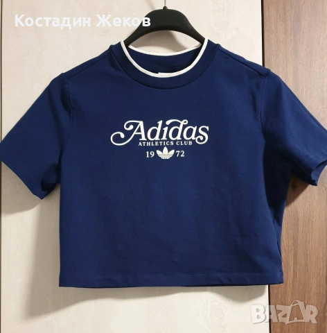18€. Нов. Дамски оригинален кроп топ. adidas Originals Graphic Badge Slim 3-Stripes Tee . , снимка 5 - Корсети, бюстиета, топове - 55072837