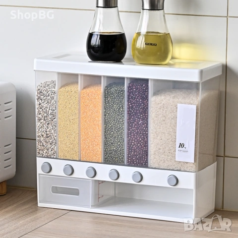 Стенен диспенсър за зърнени храни и ориз с 6 отделения „Cereal Dispenser