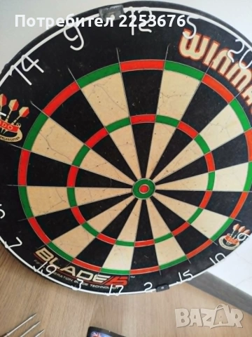 Професионална сизалова мишена за дартс Winmau Blade 5 + Комплект стрелички и пера, снимка 4 - Дартс - 55166374