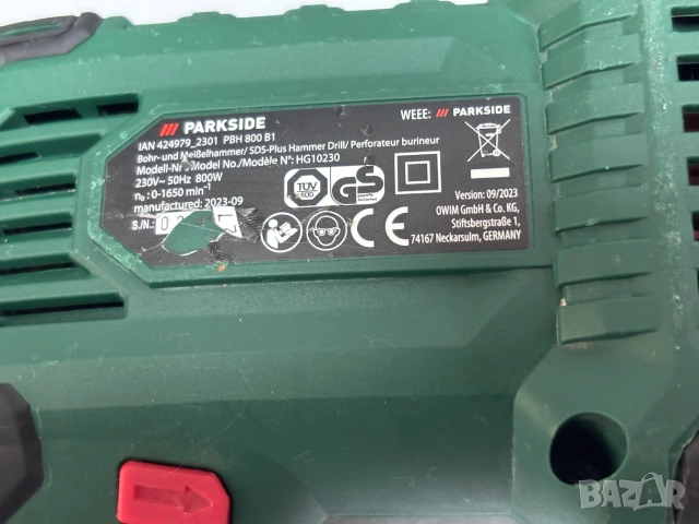 Перфоратор Parkside PBH 800 B1 GERMANY, снимка 5 - Перфоратори - 54994312