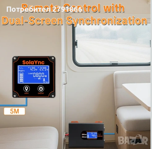 Инвертор 2000W/4000W 12V към 220/230V чиста синусоида,2 EU контакта,30W Type-C и USB порт, снимка 6 - Друга електроника - 54755004