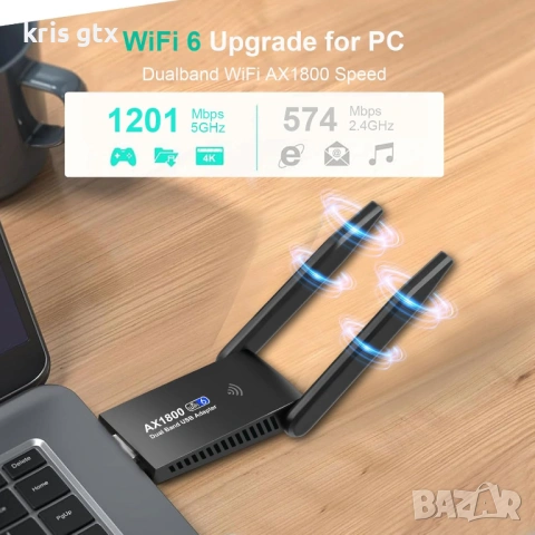 Адаптер WiFi 6 AX1800 USB 3 WiFi Adapter Dual Band 2.4/5GHz  MU‑MIMO WPA3, снимка 16 - Кабели и адаптери - 54714949