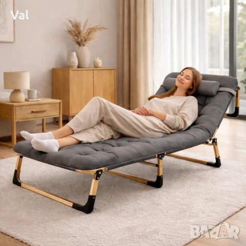 Сгъваемо къмпинг легло с матрак (180 см) – Регулируем градински шезлонг с възглавница, снимка 3 - Градински мебели, декорация  - 53968588