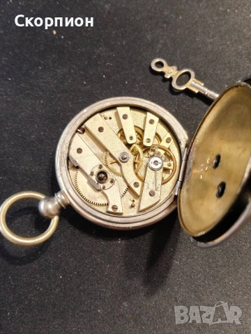 Швейцарски джобен часовник с посребрени капаци 1905г. с ключе - 10 РУБИНА - ПРОМОЦИЯ, снимка 10 - Джобни - 51777742