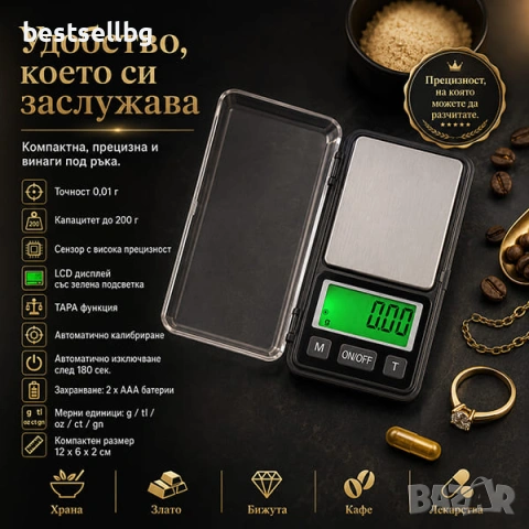 Електронна кухненска везна бижутерска мини за злато храна теглене 0.01, снимка 6 - Везни - 40094335