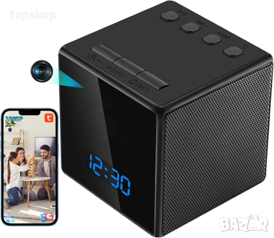 Чисто нова TuyaSmart Скрита Шпионска Камера 4-в-1 в Дигитален Часовник и Bluetooth Тонколона – 5GHz 