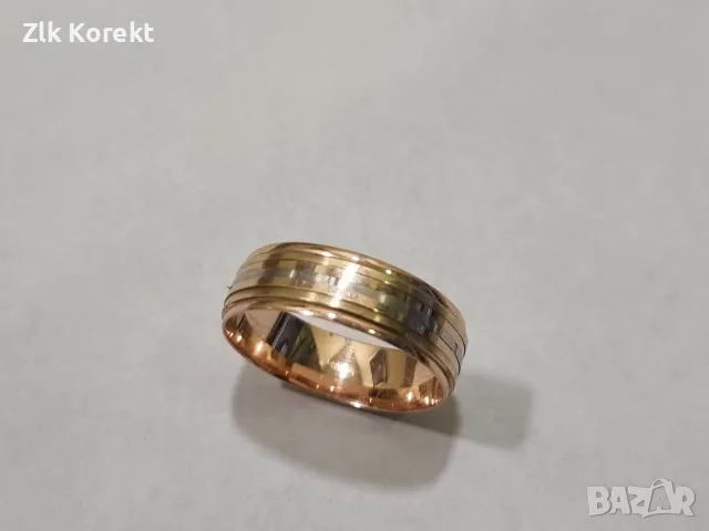 Трицветна златна халка 14К, снимка 6 - Пръстени - 55577544