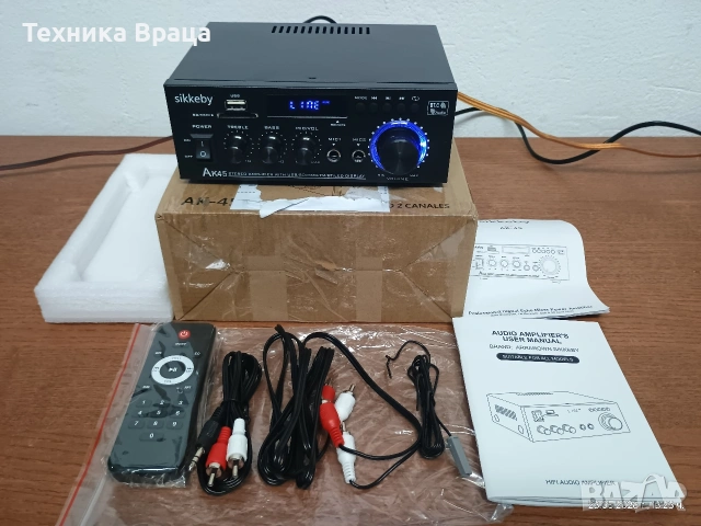 Чисто нов мини усилвател с Bluetooth, тунер, USB, AUX, 2 входа за микрофон. 
