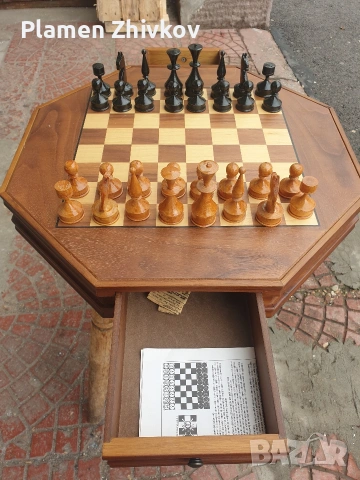 Поръчково изработен дървен шах , снимка 6 - Антикварни и старинни предмети - 53959036
