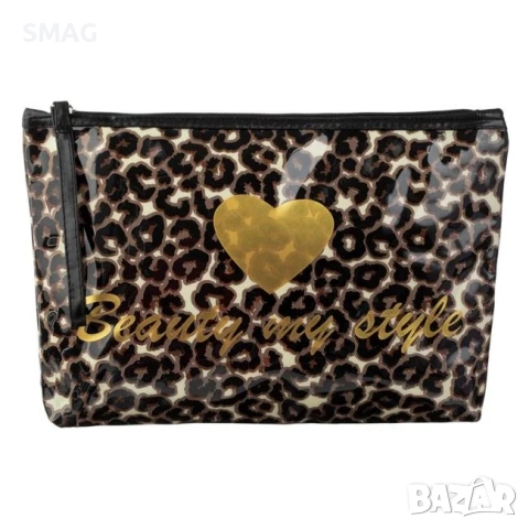 Несесер плик Animal Print Beauty златист надпис черен цип_1237027