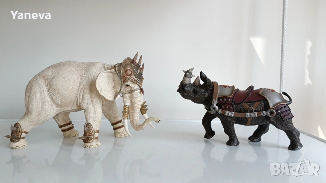 Schleich, vintage, екшън фигури , модел боен слон и боен носорог 