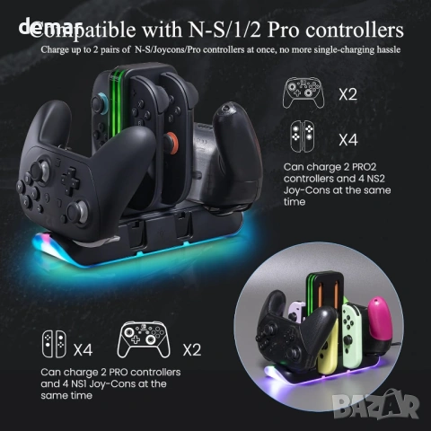 Зарядна станция за контролери Switch 2 – Зарежда 4 Joy-Con и 2 Pro контролера, снимка 2 - Аксесоари - 54515198
