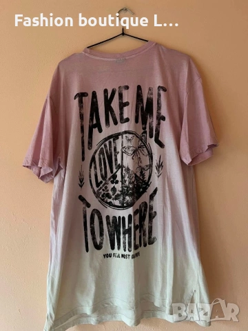 BERSHKA тениска овърсайз в розов цвят 100% памук с щампа отпред и отзад 🌸, снимка 2 - Тениски - 54731047