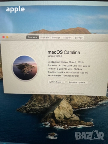 13" MacBook Air A2179(2020 г.) i5/8GB RAM/512GB SSD, снимка 8 - Лаптопи за работа - 54570794