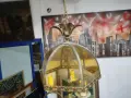 Античен месингов полилей във викториански стил с отличителен купол от кехлибарено оцветено стъкло, снимка 5