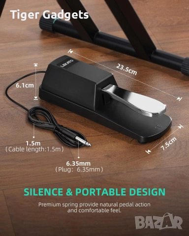 LEKATO DP-10 sustain педал за пиано универсален 6.35мм Yamaha Casio, снимка 5 - Друга електроника - 54137839