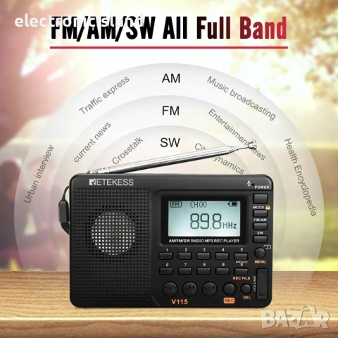 Портативно радио Retekess V115 AM/FM транзистор, MP3 и TF карта, снимка 8 - Радиокасетофони, транзистори - 54555548