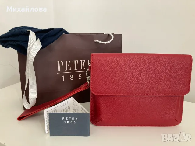 Червен клъч, чанта от естествена кожа на PETEK, нова