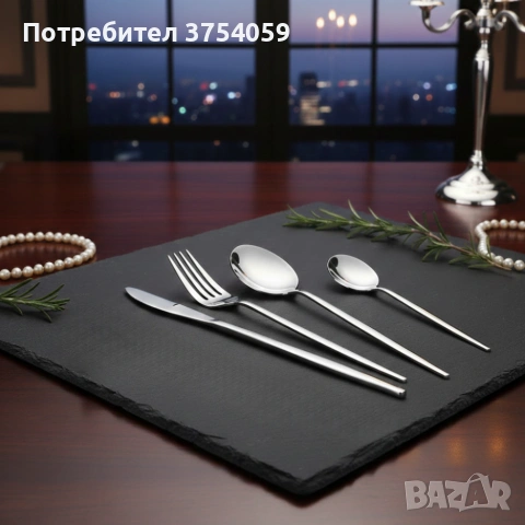Комплект прибори за хранене в сребрист цвят от 24 части с луксозен дизайн и магнитна кутия, снимка 2 - Прибори за хранене, готвене и сервиране - 55195927