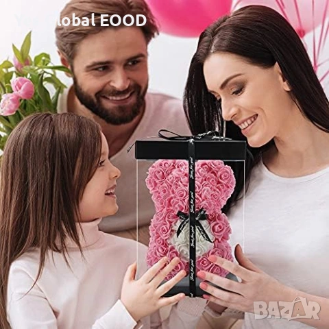 Подаръчна розова мечка в кутия Rose Teddy Bear, снимка 5 - Изкуствени цветя - 54941248
