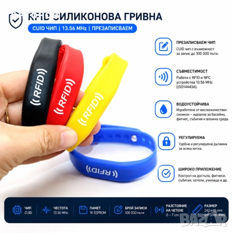RFID презаписваеми чипове, гривни и стикери на 125kHz или 13.56MHz, снимка 5 - Друга електроника - 54825894