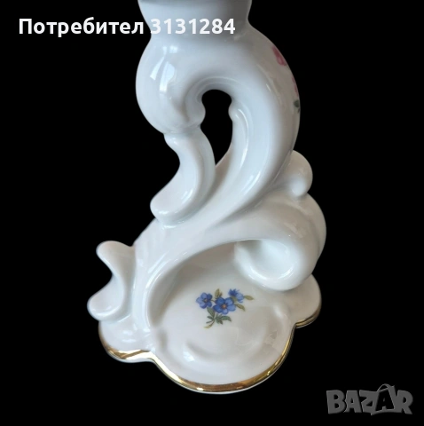Изящен немски порцеланов свещник Gerold Porzellan – Ръчна изработка и роспись, Рококо, снимка 8 - Други - 55247963