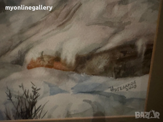 Зима акварел Никола Ангелаков , снимка 2 - Картини - 54306280