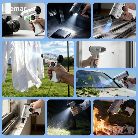 Безкабелен въздухопочистващ уред (пистолет) с LED и Turbo fan, за прах, сняг и замърсявания 130 000 , снимка 6 - Вентилатори - 55440032
