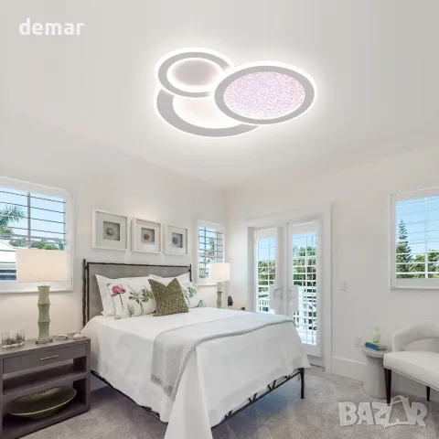 LED Смарт полилей за таван с дистанционно и димиране, 88W, за дневна и спалня, снимка 2 - Полилеи - 55493486