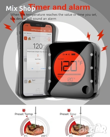 Нов BFOUR Bluetooth дигитален термометър за месо, снимка 4 - Друга електроника - 54216130
