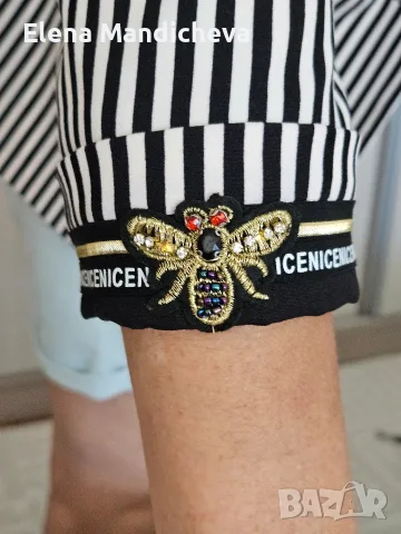 Модел Gucci късо вталено сако с подплата с имитация на джобове черно бяло райе с детайл на ръкава, снимка 4 - Сака - 55423892