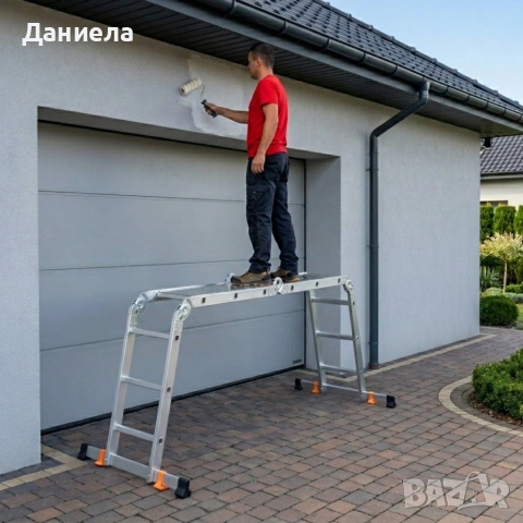 Мултифункционална алуминиева съчленена стълба 4х3 (3.60 м) със стоманени платформи, снимка 11 - Други стоки за дома - 54481291