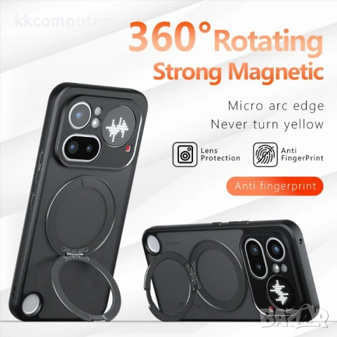 Магнитен Матов Калъф за Nothing Phone (4a) Pro - 360° стойка, 12 Airbag, N52 магнит, Прозрачно-черен, снимка 2 - Калъфи, кейсове - 54250261