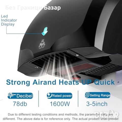 Нова Професионална сушилня за ръце 1400W автоматична черна за стенен монтаж баня кухня, снимка 4 - Други стоки за дома - 54093089