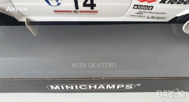 Minichamps Audi Quattro 1/18 Sanremo 1981 155811114, снимка 2 - Колекции - 54063484