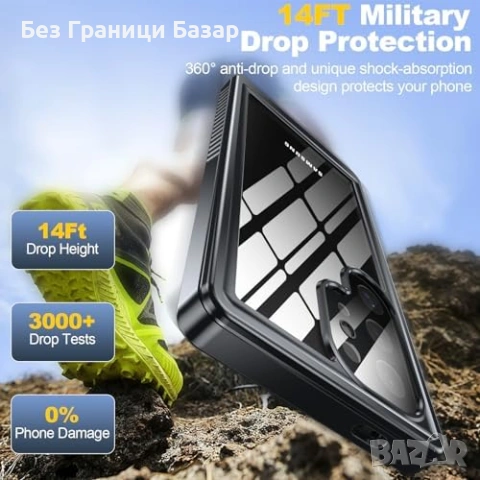 Нов Черен удароустойчив калъф за Samsung S24 Ultra IP68 пълна защита Водоустойчив кейс Самсунг, снимка 2 - Калъфи, кейсове - 54981256