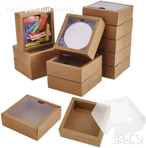 Нови Квадратни кутии с PVC прозорец 20 броя за подаръци бисквити сладки и сапуни