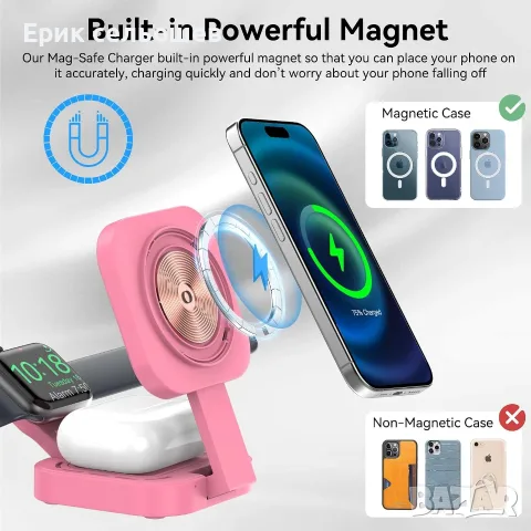 3 в 1 Безжична зарядна станция – MagSafe, Apple Watch и AirPods, Сгъваема, снимка 5 - Безжични зарядни - 55510106