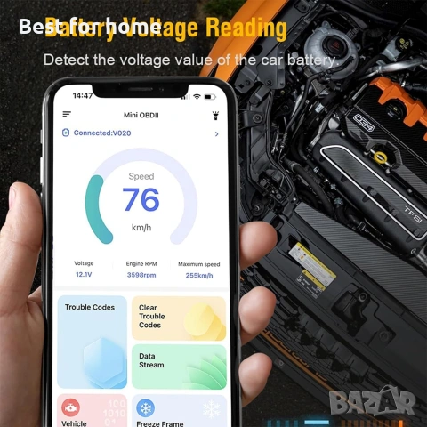 OBD2 скенер Bluetooth за iPhone iOS Android OBDII диагностичен инструмент за сканиране , снимка 3 - Други инструменти - 54981178