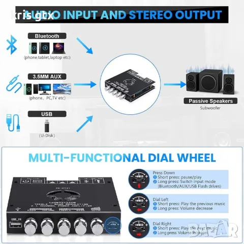 аудио модул Усилвател 2+1 2x220W + 350W субуфер Bluetooth usb TPA3255 чип, снимка 4 - Ресийвъри, усилватели, смесителни пултове - 55092418