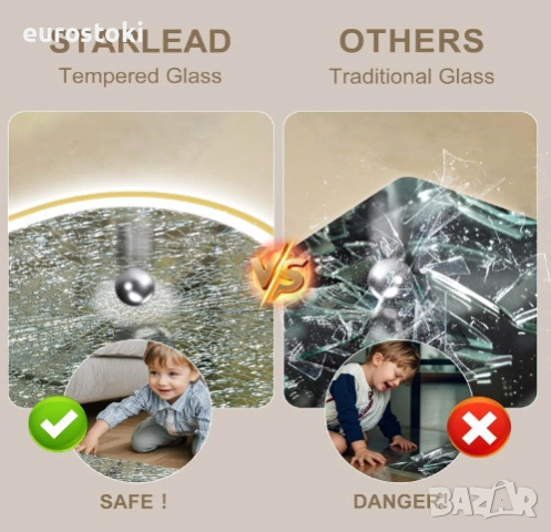 Огледало за баня STARLEAD с Bluetooth и LED осветление Smart Touch, овално огледало за баня , снимка 6 - Огледала - 54778052