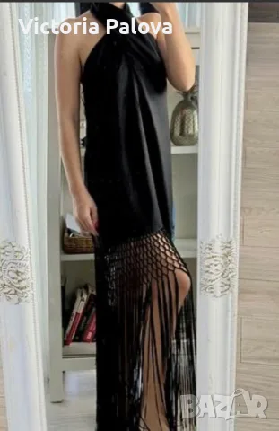 Хитова черна ленена рокля Zara с макраме и ресни, размер XS (Blogger's favorite / Много тьрсен модел, снимка 17 - Рокли - 55347616