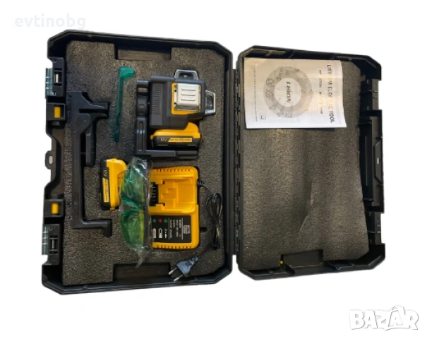 Лазерен 3D -  360 градуса нивелир с 2 батерии 12V 3 AH, 3 лъча, снимка 6 - Куфари с инструменти - 54064312